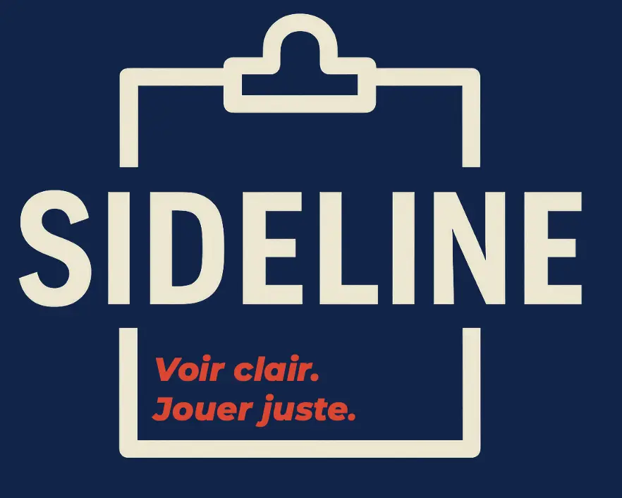 Logo de l'agence Sideline, avec son slogan Voir clair. Jouer Juste