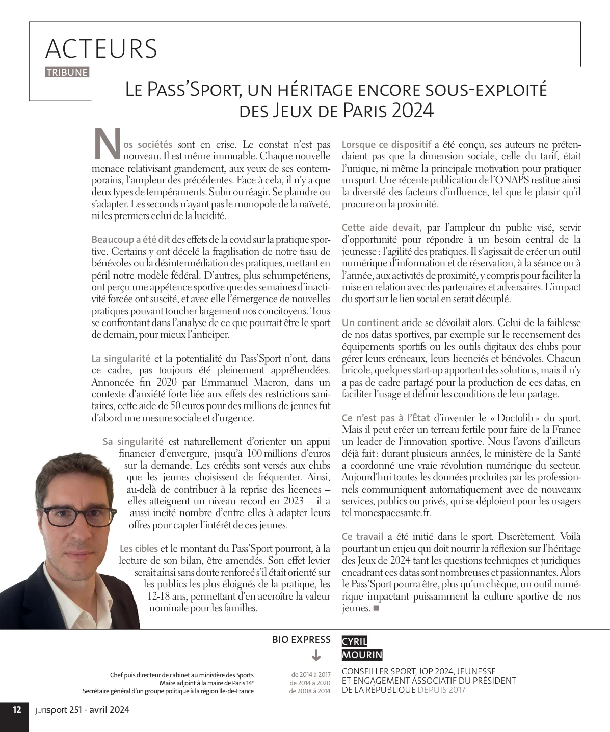 Tribune de Cyril Mourin dans Jurisport n°251 (avril 2024)
